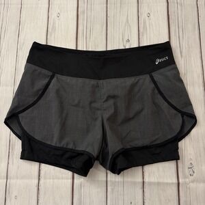 OASICS Gray Black Athletic Workout Yoga SHORTS Size Large‎ Activewear Lined
